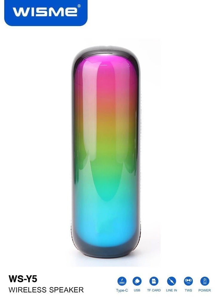 WISME WS-Y5 Wireless Portable Bluetooth Speaker With RGB Colorful Lighting, Multiple Audio Input Options, Easy Button Controls and Compact Portable Design - Image 5
